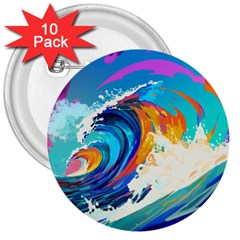 Tsunami Waves Ocean Sea Nautical Nature Water Art 3  Buttons (10 pack) 