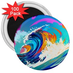 Tsunami Waves Ocean Sea Nautical Nature Water Art 3  Magnets (100 pack)