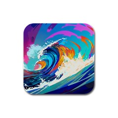 Tsunami Waves Ocean Sea Nautical Nature Water Art Rubber Square Coaster (4 Pack) by Jancukart