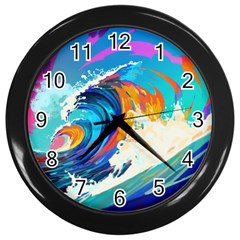 Tsunami Waves Ocean Sea Nautical Nature Water Art Wall Clock (Black)