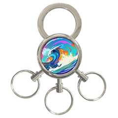 Tsunami Waves Ocean Sea Nautical Nature Water Art 3-ring Key Chain by Jancukart