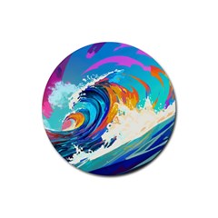 Tsunami Waves Ocean Sea Nautical Nature Water Art Rubber Round Coaster (4 Pack) by Jancukart