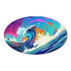 Tsunami Waves Ocean Sea Nautical Nature Water Art Oval Magnet by Jancukart