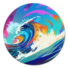 Tsunami Waves Ocean Sea Nautical Nature Water Art Magnet 5  (round)