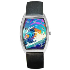 Tsunami Waves Ocean Sea Nautical Nature Water Art Barrel Style Metal Watch by Jancukart