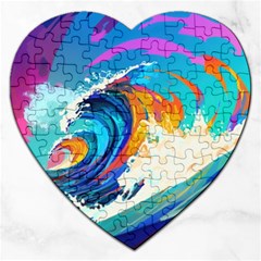 Tsunami Waves Ocean Sea Nautical Nature Water Art Jigsaw Puzzle (Heart)