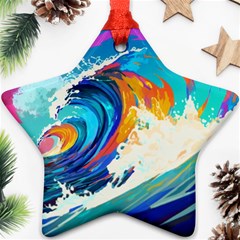 Tsunami Waves Ocean Sea Nautical Nature Water Art Star Ornament (two Sides) by Jancukart