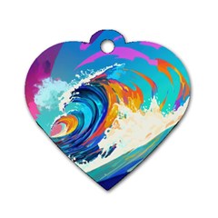 Tsunami Waves Ocean Sea Nautical Nature Water Art Dog Tag Heart (one Side) by Jancukart