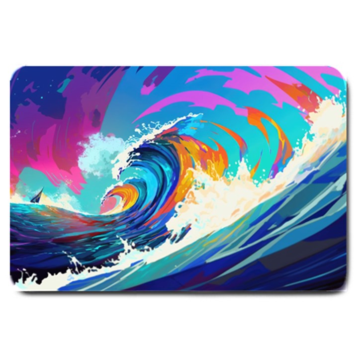 Tsunami Waves Ocean Sea Nautical Nature Water Art Large Doormat