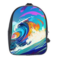 Tsunami Waves Ocean Sea Nautical Nature Water Art School Bag (large) by Jancukart