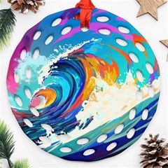 Tsunami Waves Ocean Sea Nautical Nature Water Art Round Filigree Ornament (Two Sides)