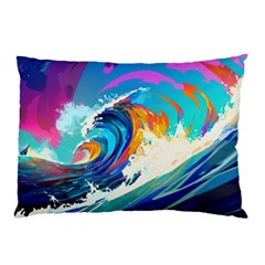 Tsunami Waves Ocean Sea Nautical Nature Water Art Pillow Case (two Sides) by Jancukart