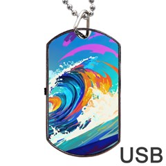 Tsunami Waves Ocean Sea Nautical Nature Water Art Dog Tag USB Flash (Two Sides)