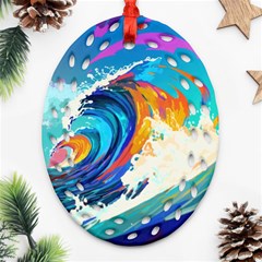 Tsunami Waves Ocean Sea Nautical Nature Water Art Ornament (Oval Filigree)