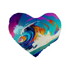 Tsunami Waves Ocean Sea Nautical Nature Water Art Standard 16  Premium Heart Shape Cushions