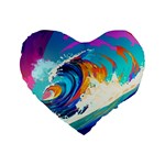 Tsunami Waves Ocean Sea Nautical Nature Water Art Standard 16  Premium Heart Shape Cushions Front