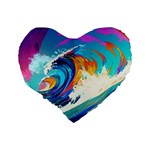 Tsunami Waves Ocean Sea Nautical Nature Water Art Standard 16  Premium Heart Shape Cushions Back