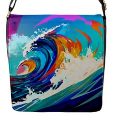 Tsunami Waves Ocean Sea Nautical Nature Water Art Flap Closure Messenger Bag (s) by Jancukart