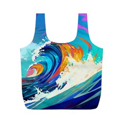 Tsunami Waves Ocean Sea Nautical Nature Water Art Full Print Recycle Bag (M)