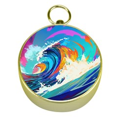 Tsunami Waves Ocean Sea Nautical Nature Water Art Gold Compasses