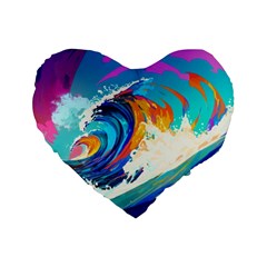 Tsunami Waves Ocean Sea Nautical Nature Water Art Standard 16  Premium Flano Heart Shape Cushions