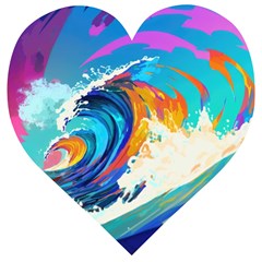 Tsunami Waves Ocean Sea Nautical Nature Water Art Wooden Puzzle Heart by Jancukart