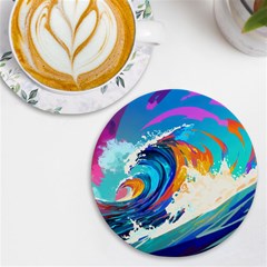 Tsunami Waves Ocean Sea Nautical Nature Water Art UV Print Round Tile Coaster