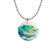 Waves Ocean Sea Tsunami Nautical 90 1  Button Necklace by Jancukart