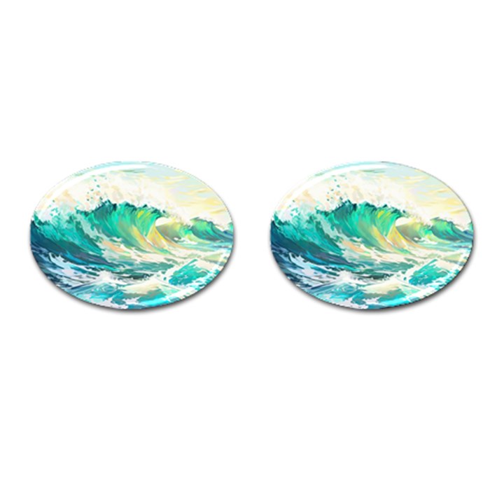 Waves Ocean Sea Tsunami Nautical 90 Cufflinks (Oval)