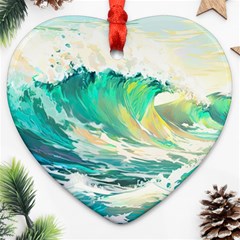 Waves Ocean Sea Tsunami Nautical 90 Heart Ornament (two Sides)