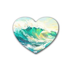 Waves Ocean Sea Tsunami Nautical 90 Rubber Heart Coaster (4 Pack) by Jancukart