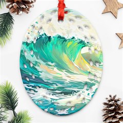 Waves Ocean Sea Tsunami Nautical 90 Ornament (oval Filigree)