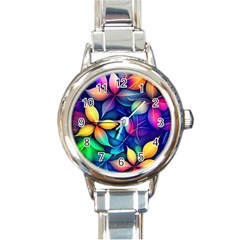 Ai Generated Artwork Leaves Nature Pattern Round Italian Charm Watch