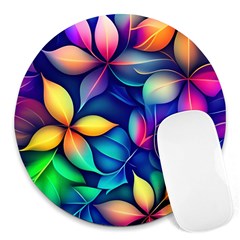 Ai Generated Artwork Leaves Nature Pattern Round Mousepad by Jancukart