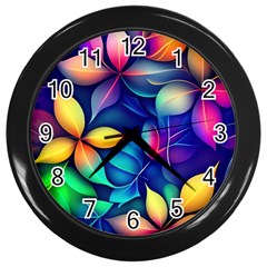 Ai Generated Artwork Leaves Nature Pattern Wall Clock (black)