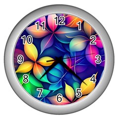 Ai Generated Artwork Leaves Nature Pattern Wall Clock (silver)