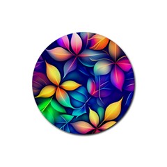 Ai Generated Artwork Leaves Nature Pattern Rubber Coaster (round)