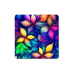 Ai Generated Artwork Leaves Nature Pattern Square Magnet