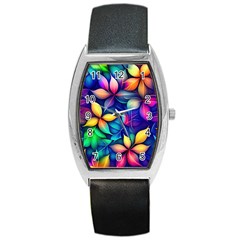 Ai Generated Artwork Leaves Nature Pattern Barrel Style Metal Watch