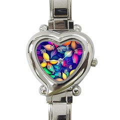 Ai Generated Artwork Leaves Nature Pattern Heart Italian Charm Watch