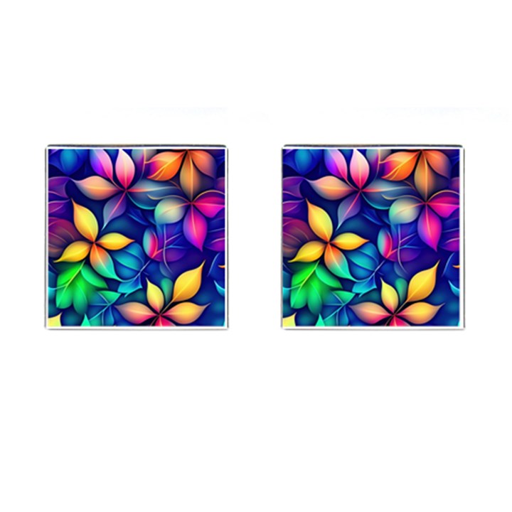 Ai Generated Artwork Leaves Nature Pattern Cufflinks (Square)