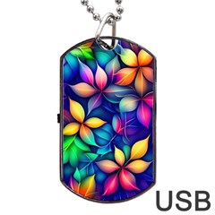 Ai Generated Artwork Leaves Nature Pattern Dog Tag Usb Flash (one Side)