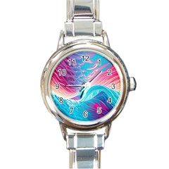 Tsunami Waves Ocean Sea Nautical Nature Water 6 Round Italian Charm Watch