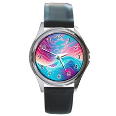 Tsunami Waves Ocean Sea Nautical Nature Water 6 Round Metal Watch by Jancukart