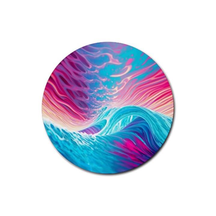 Tsunami Waves Ocean Sea Nautical Nature Water 6 Rubber Round Coaster (4 pack)