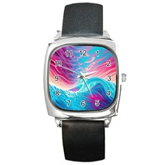 Tsunami Waves Ocean Sea Nautical Nature Water 6 Square Metal Watch by Jancukart