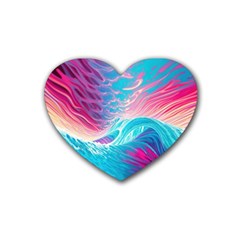 Tsunami Waves Ocean Sea Nautical Nature Water 6 Rubber Heart Coaster (4 Pack) by Jancukart