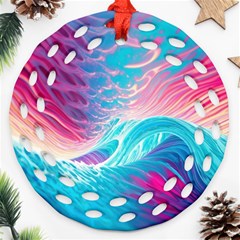 Tsunami Waves Ocean Sea Nautical Nature Water 6 Ornament (Round Filigree)