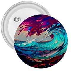 Tsunami Waves Ocean Sea Nautical Nature Water Painting 3  Buttons by Jancukart