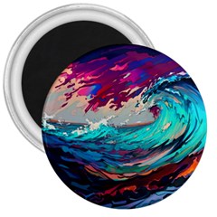 Tsunami Waves Ocean Sea Nautical Nature Water Painting 3  Magnets